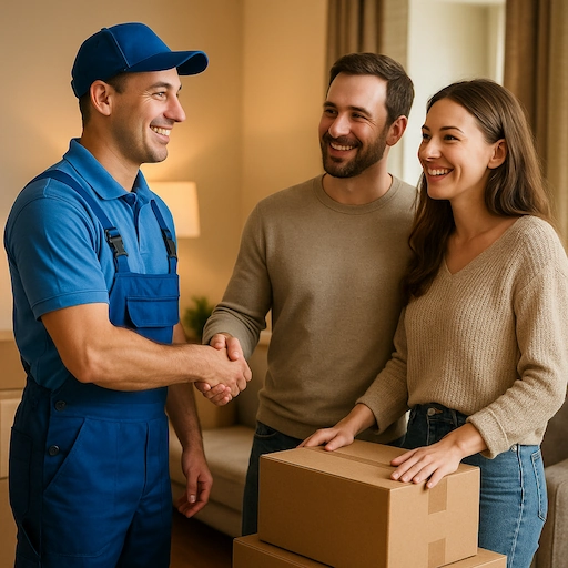 A mover shaking hands with a client
